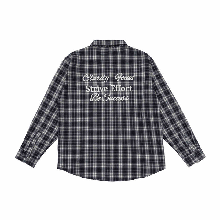 Unisex Boxy Flannel Shirt Jacket with Rounded Hem and Embroidered Mune Fashion Chest Logo