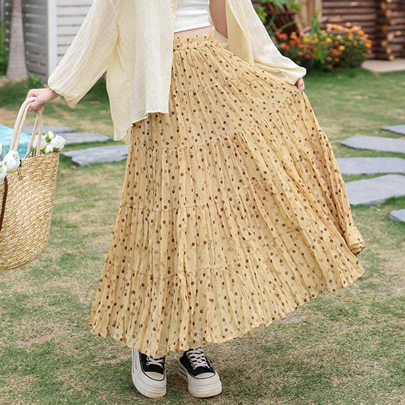 Women's flowing midi maxi skirt with multi-layered tiered design and fine pleated look Mune Fashion