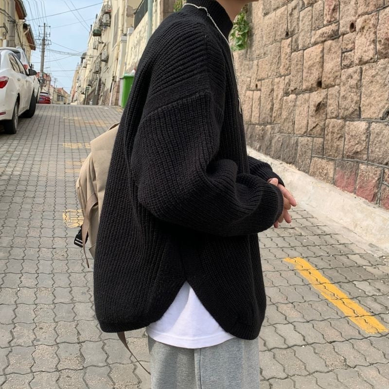 Ladies Cozy Chunky Knit Sweater with Stand-Up Collar Mune Fashion