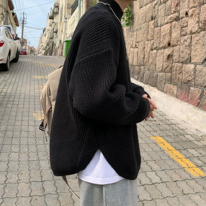 Ladies Cozy Chunky Knit Sweater with Stand-Up Collar Mune Fashion