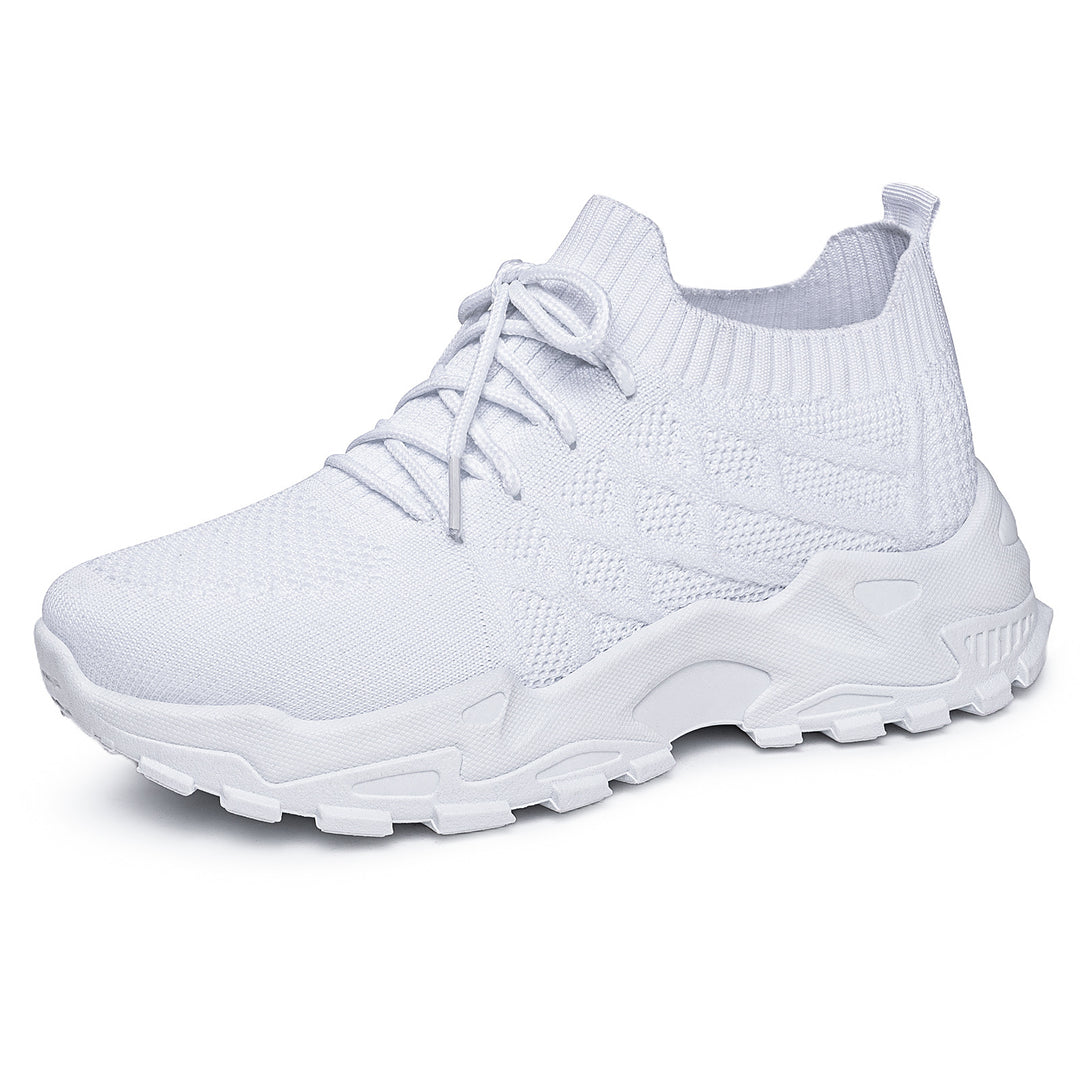 Ladies knitted platform comfort sneakers with sock-like shaft, elastic lacing and molded lightweight sole Mune Fashion