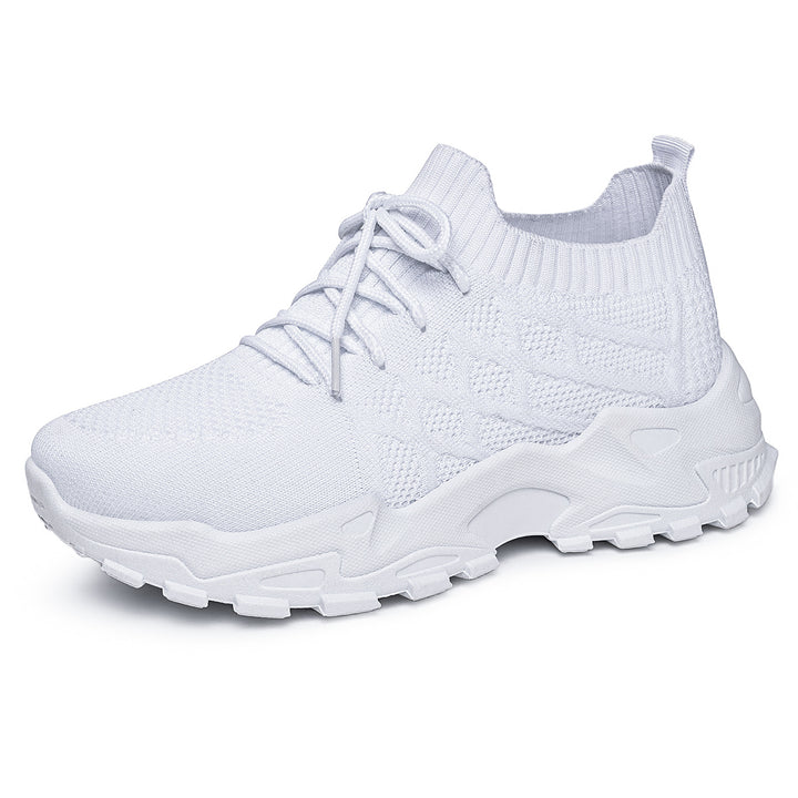 Ladies knitted platform comfort sneakers with sock-like shaft, elastic lacing and molded lightweight sole Mune Fashion