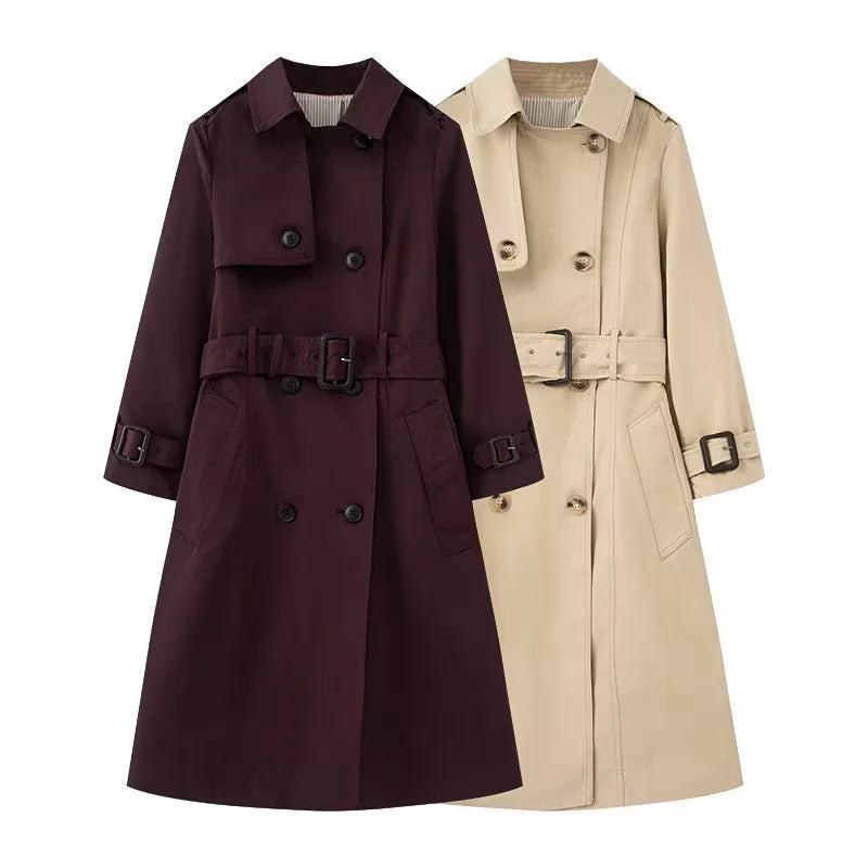 Women nan tailored trench coat with double-breasted button placket, tie belt and shoulder patches Mune Fashion