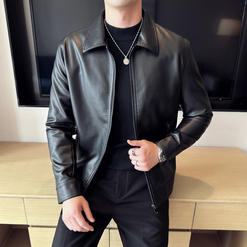 Men's Fashionable Faux Leather Jacket with Classic Cut Mune Fashion