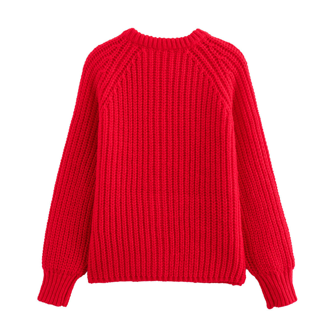 Women's chunky knit raglan cardigan with full button placket, wide cuffs, and relaxed silhouette Mune Fashion