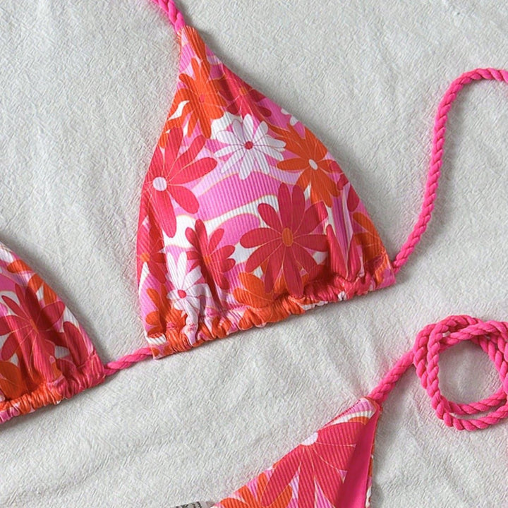 Women’s Floral Design Triangle Bikini with Side Tie Straps Mune Fashion