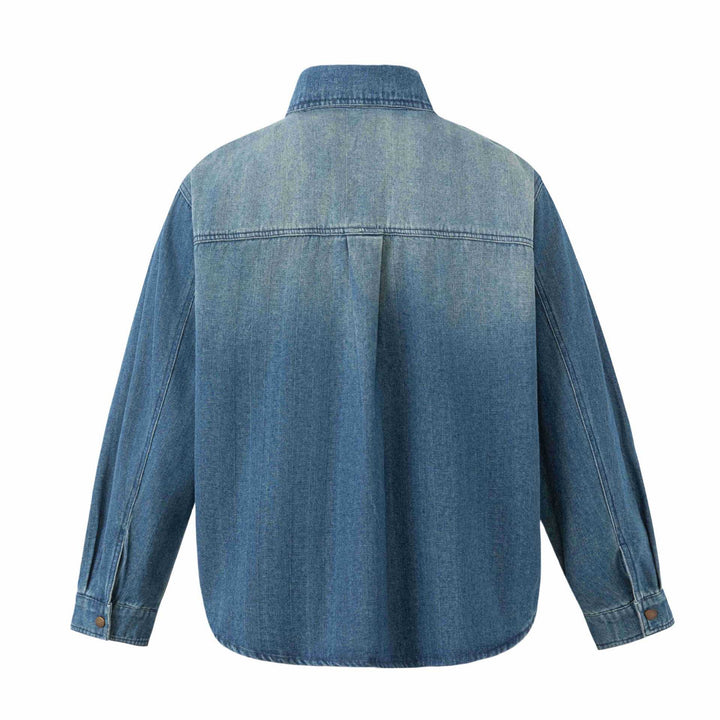 Unisex Oversize Denim Jacket with Snap Button Placket and Patch Chest Pockets Mune Fashion