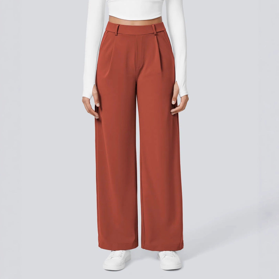 Ladies Elegant High-Waist Palazzo Pants with Front Pleats and Side Pockets Mune Fashion