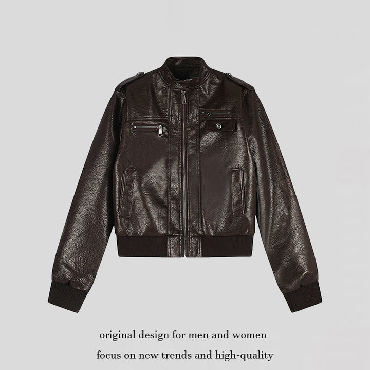 Men's Leather Look Bomber Jacket Mune Fashion
