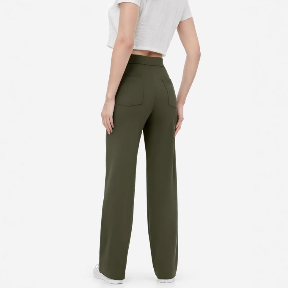 Women's waist-defining flared pants made of stretch jersey with decorative button placket Mune Fashion