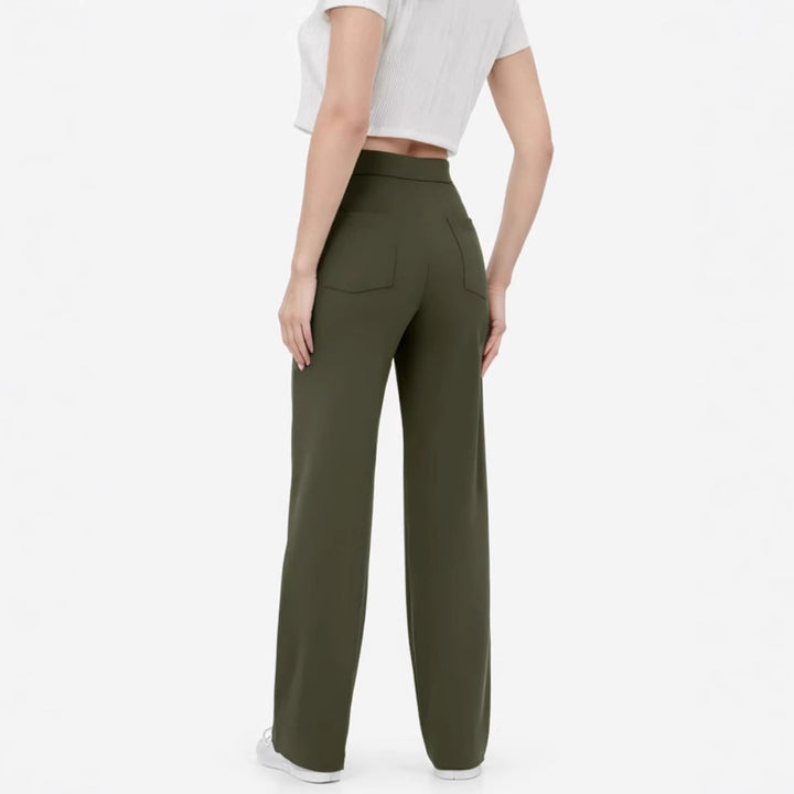 Women's waist-defining flared pants made of stretch jersey with decorative button placket Mune Fashion