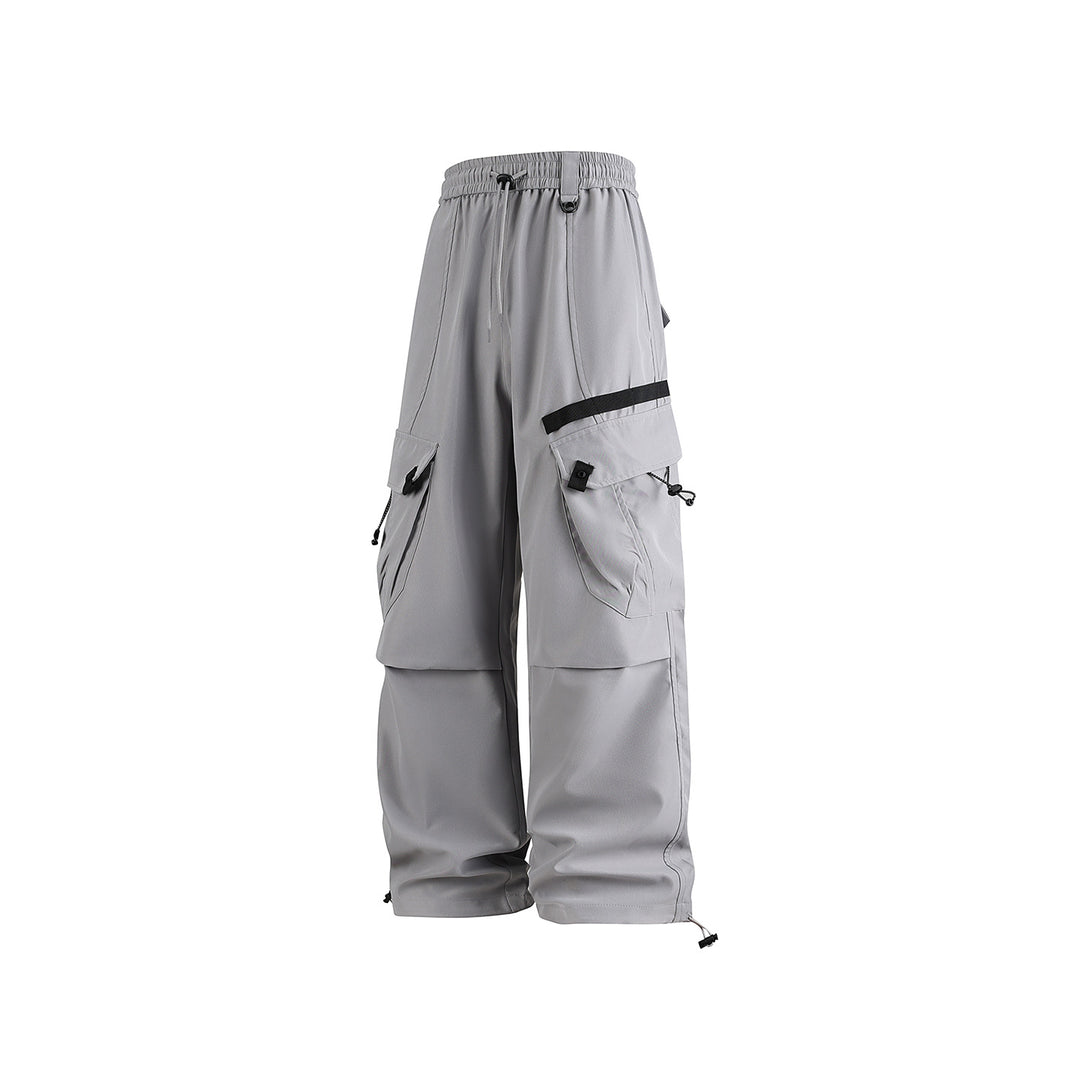 Men's Wide Utility Cargo Pants with Drawstring Waist, Multiple Pockets, and Adjustable Leg Openings Drune