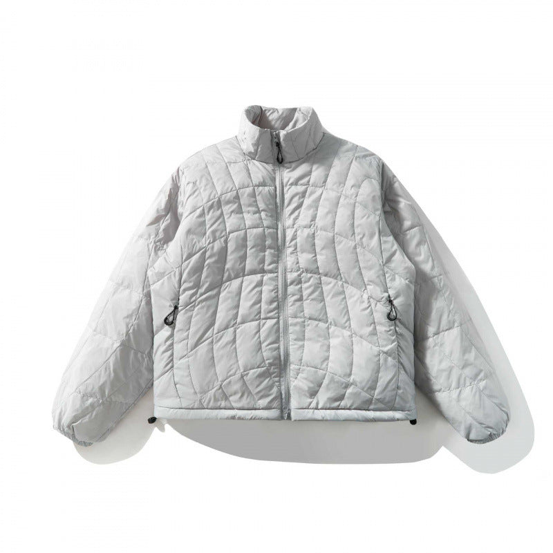 Unisex Ultralight Quilted Short Jacket with Geometric Quilting, Stand-up Collar and Drawstring Hem Mune Fashion