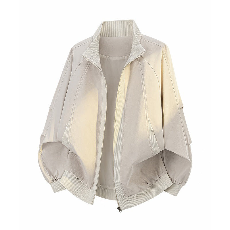 Women's Oversized Harrington Bomber Jacket with Balloon Sleeves, Concealed Zipper & Ribbed Cuffs Mune Fashion