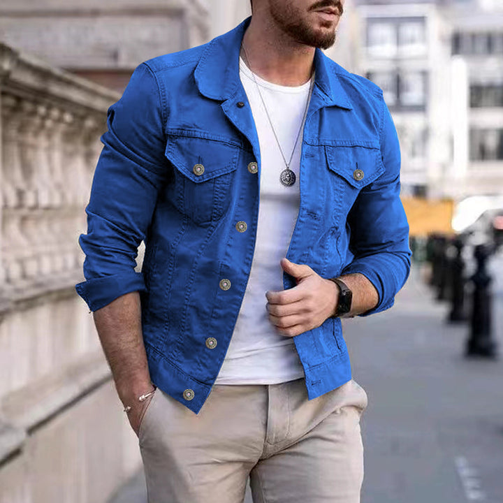 Men's tailored denim jacket in trucker style with chest pockets and metal buttons Mune Fashion