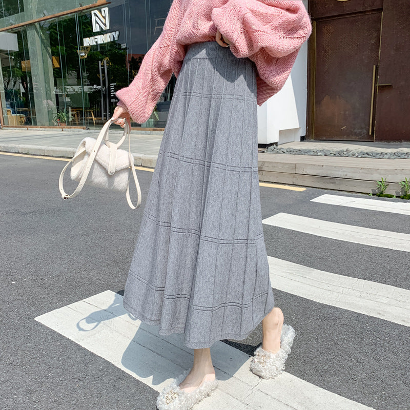 Women's Elegant, Pleated Maxi Skirt with Fine Ribbed Texture Mune Fashion