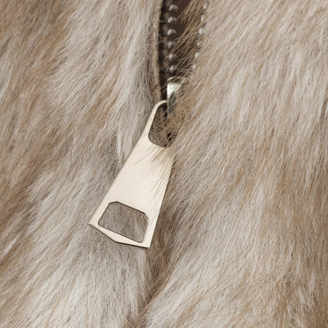 Women Faux Fur Vest with Zipper, Ribbed Collar and Elastic Cuffs Mune Fashion
