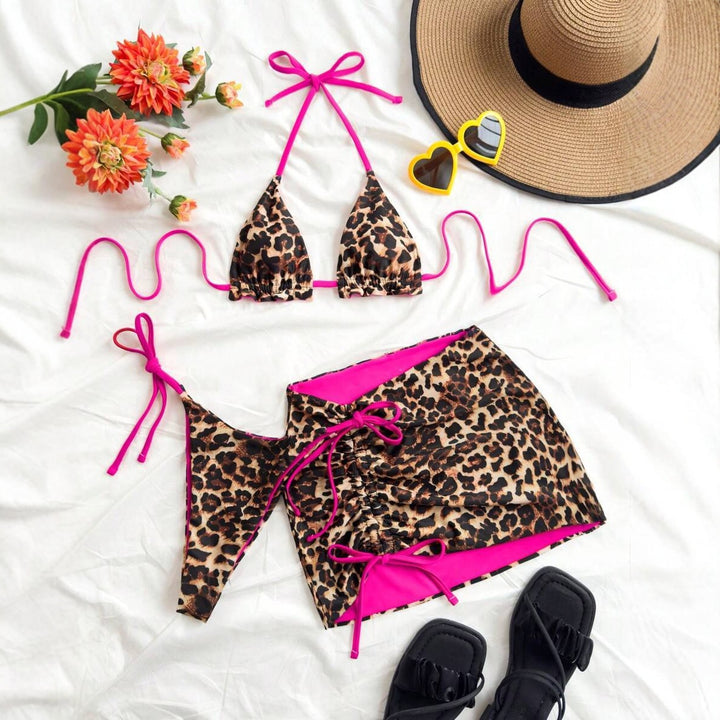 Women's triangle bikini set with ruffle-free details and wrap skirt Mune Fashion