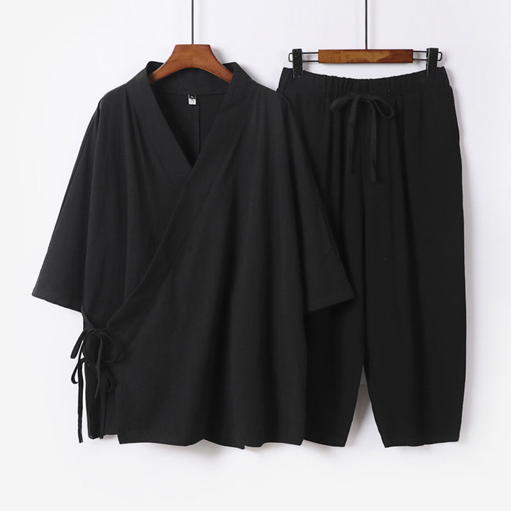 Men's Kimono Loungewear Set with Wrap Top, Drawstring Waist Pants and Loose Fit Mune Fashion