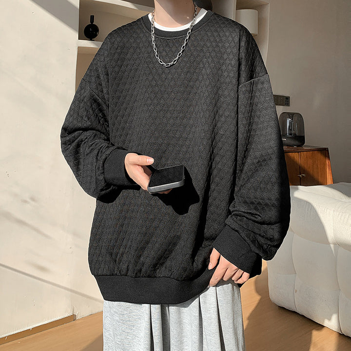 Men's Oversize Quilt Sweatshirt with Diamond Pattern and Ribbed Cuffs Mune Fashion