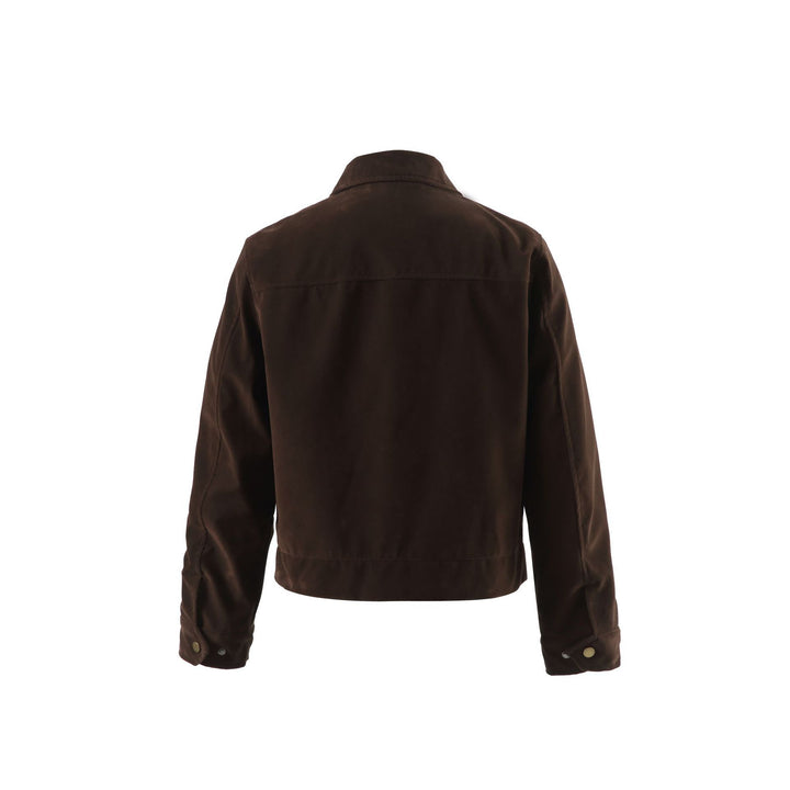Men's short-cut velour-look blouson with shirt collar and concealed zip closure.