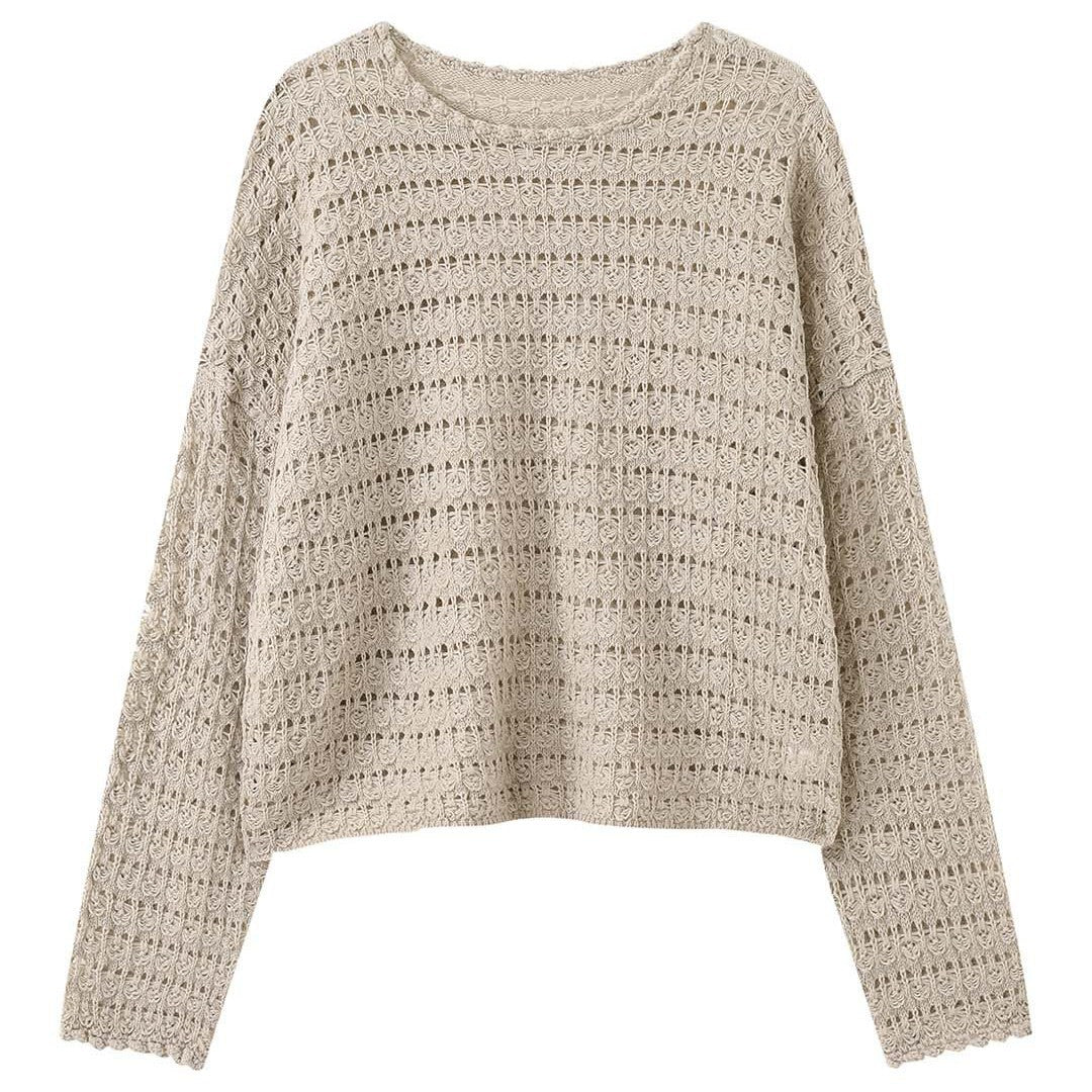 Women's Crocheted Oversized Openwork Sweater with Boat Neck Mune Fashion