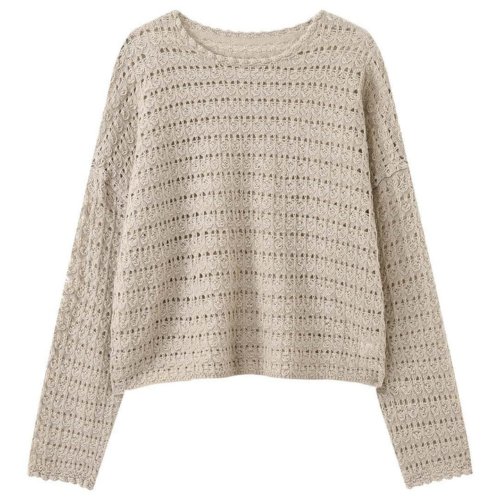 Women's Crocheted Oversized Openwork Sweater with Boat Neck Mune Fashion