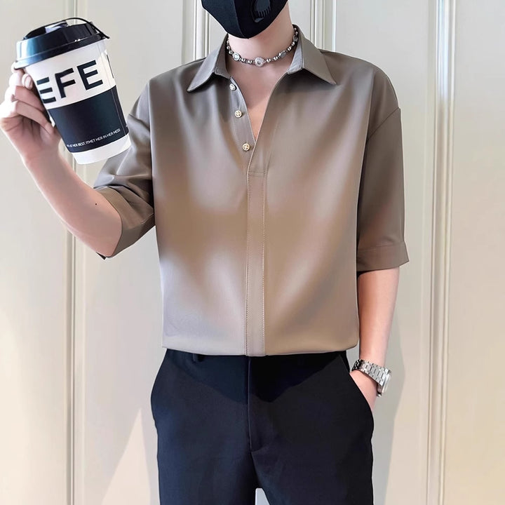 Men's Fashion Short Sleeve Shirt with Button Placket Mune Fashion