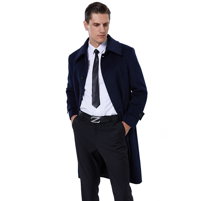 Men's long coat made of wool blend with simple button placket and adjustable cuffs Mune Fashion