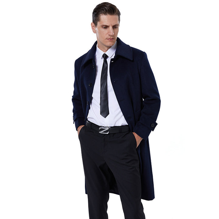 Men's long coat made of wool blend with simple button placket and adjustable cuffs Mune Fashion