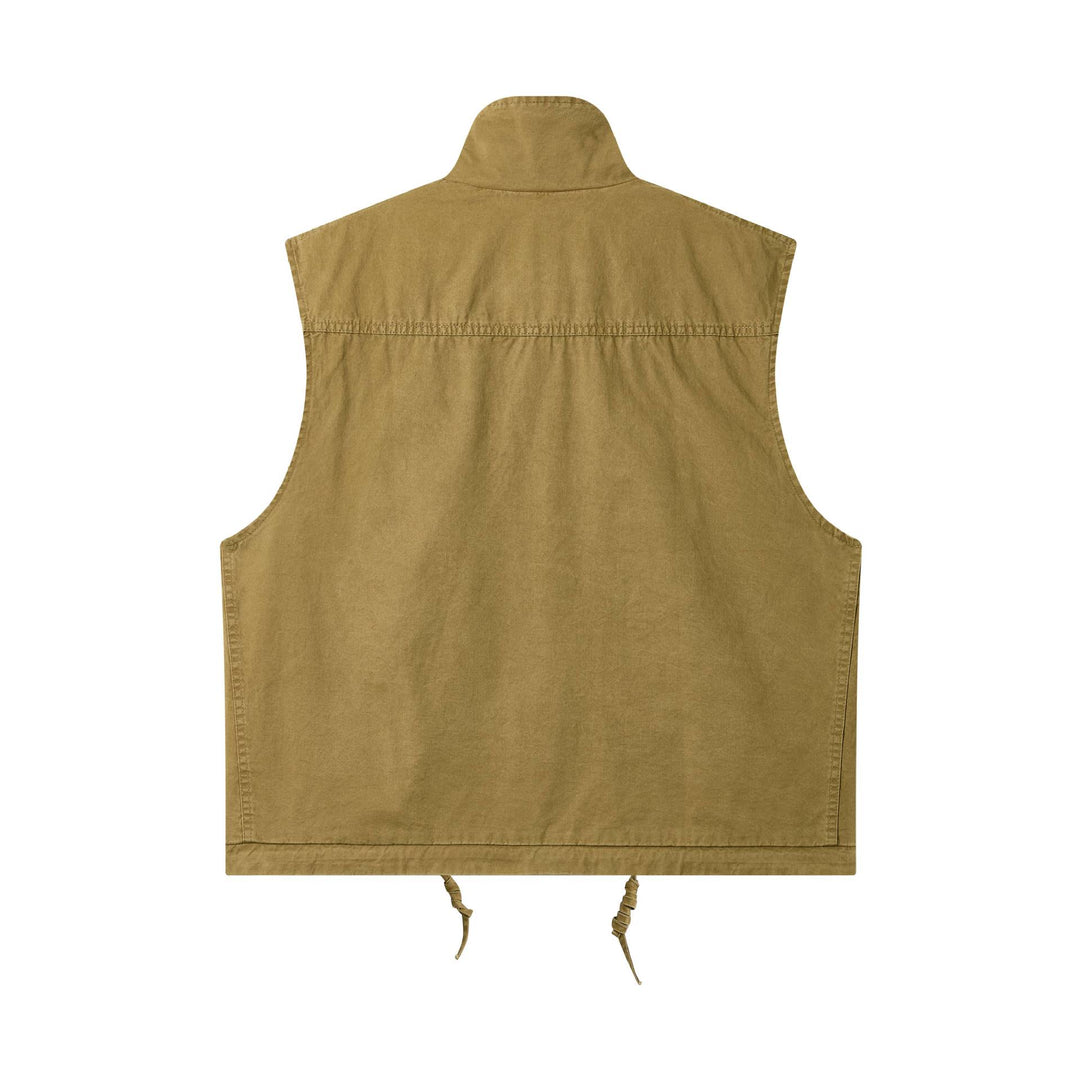Women's utility vest with stand-up collar, large flap pockets, and drawstring Mune Fashion