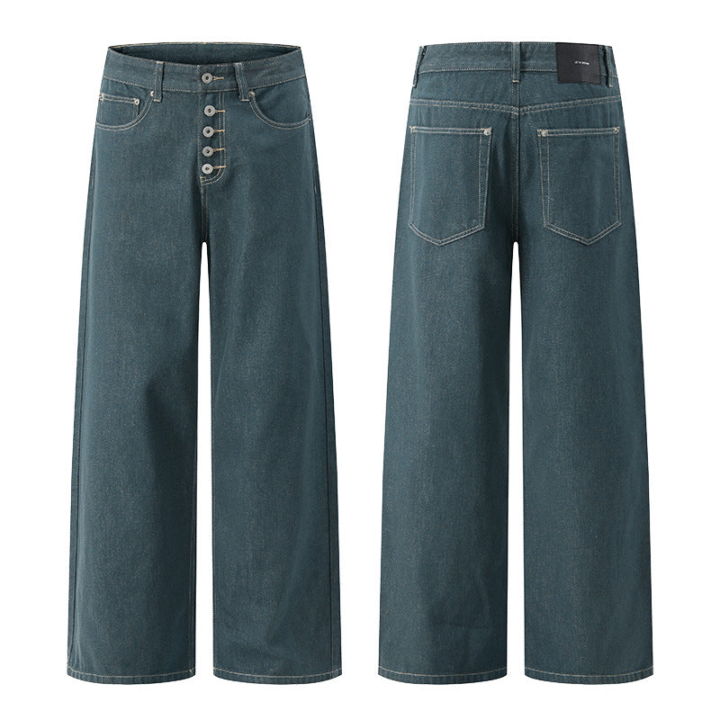 Men's Marlene denim pants in ultra-wide baggy cut with visible button placket Mune Fashion
