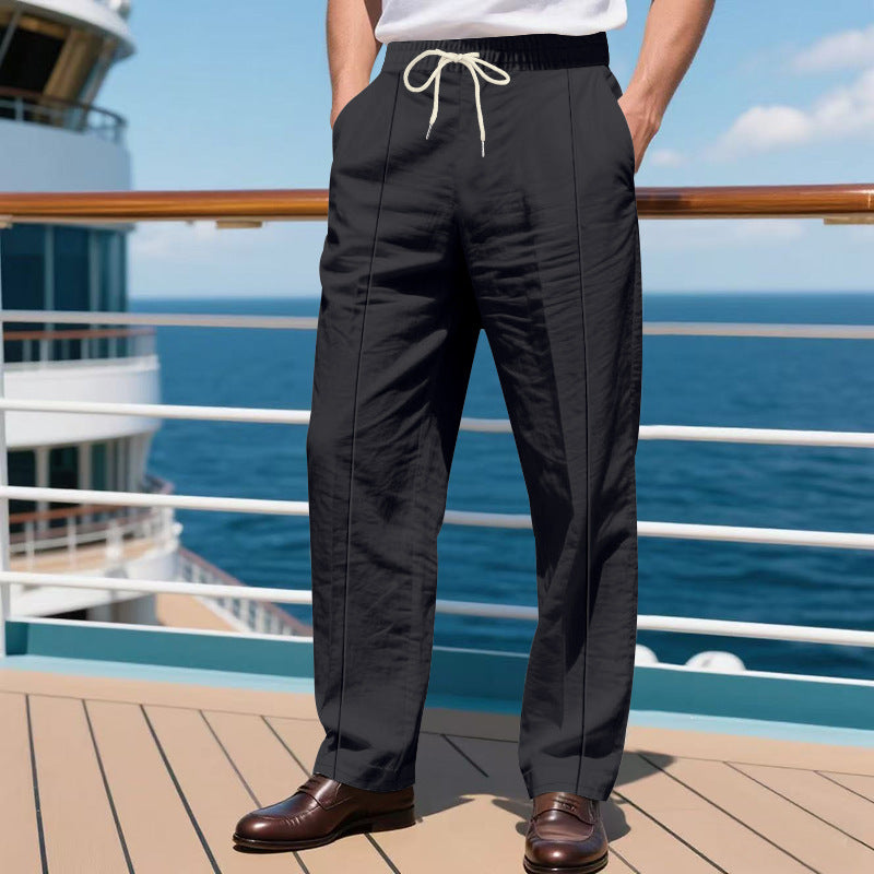 Men's nan Relax Leisure Pants with elastic drawstring waistband, decorative crease, and side inset pockets Mune Fashion