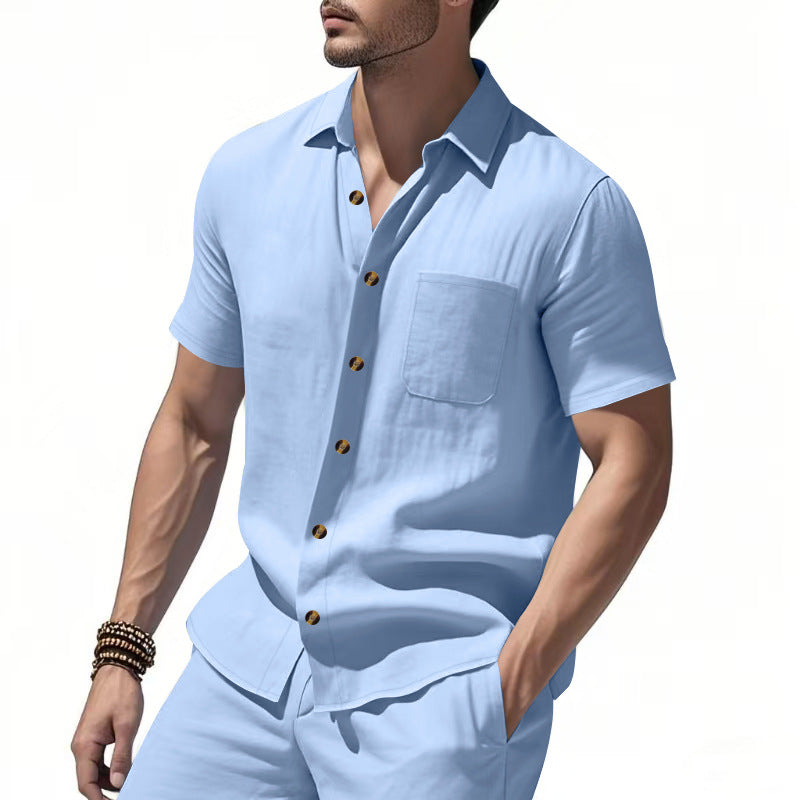 Men's Havana short-sleeve shirt with lapel collar, chest pocket, and loose fit Mune Fashion