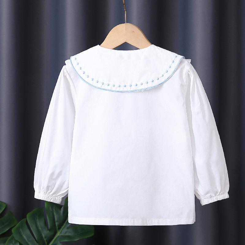 Girl Ruffle Blouse with Embroidered Collar Mune Fashion