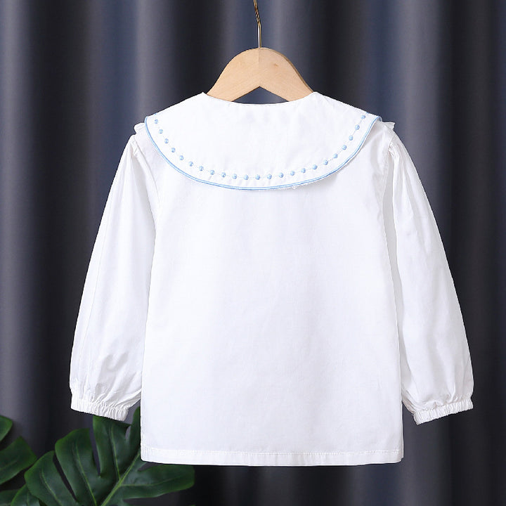 Girl Ruffle Blouse with Embroidered Collar Mune Fashion