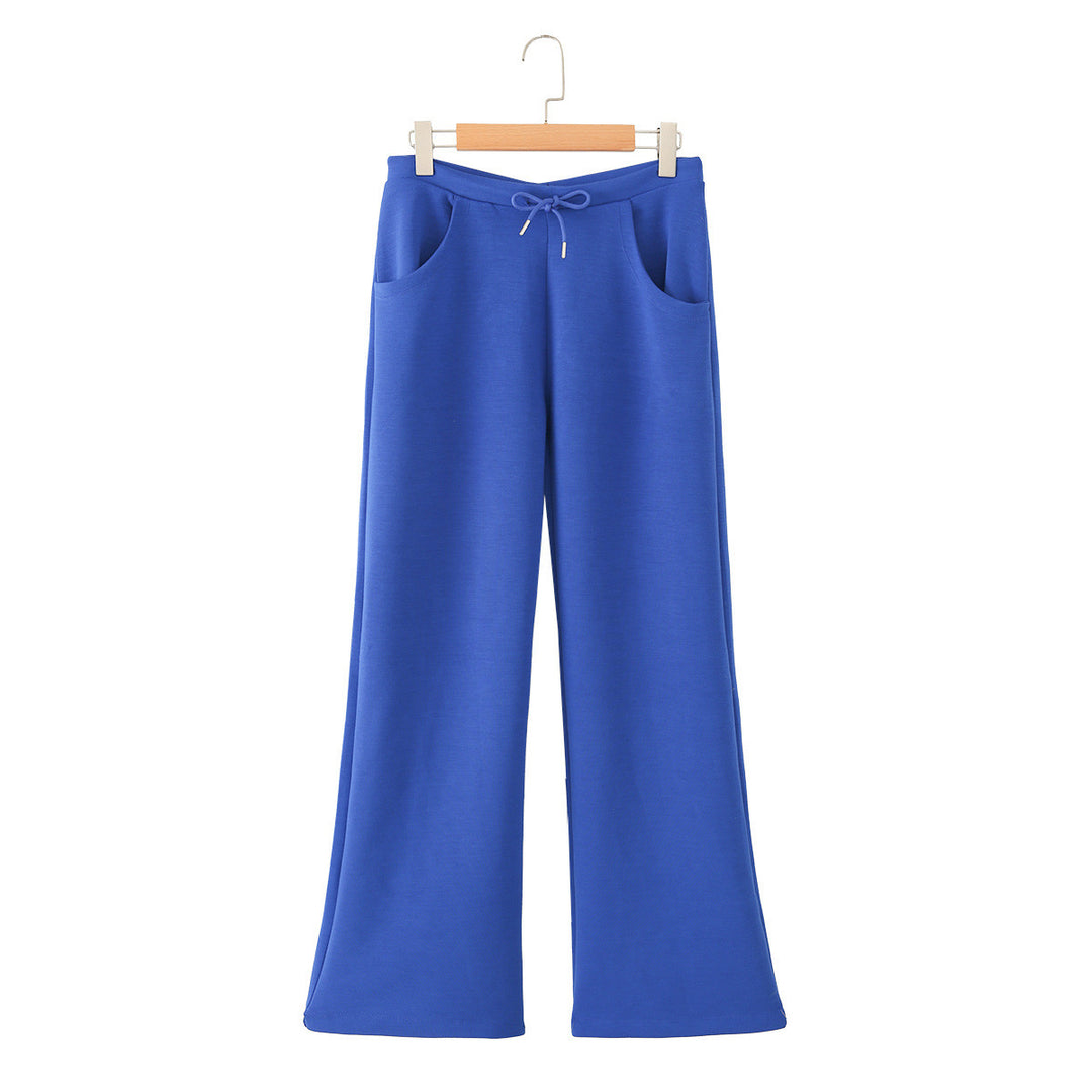 Ladies Wide Lounge Pants with High Waist, Drawstring and Side Pockets Mune Fashion