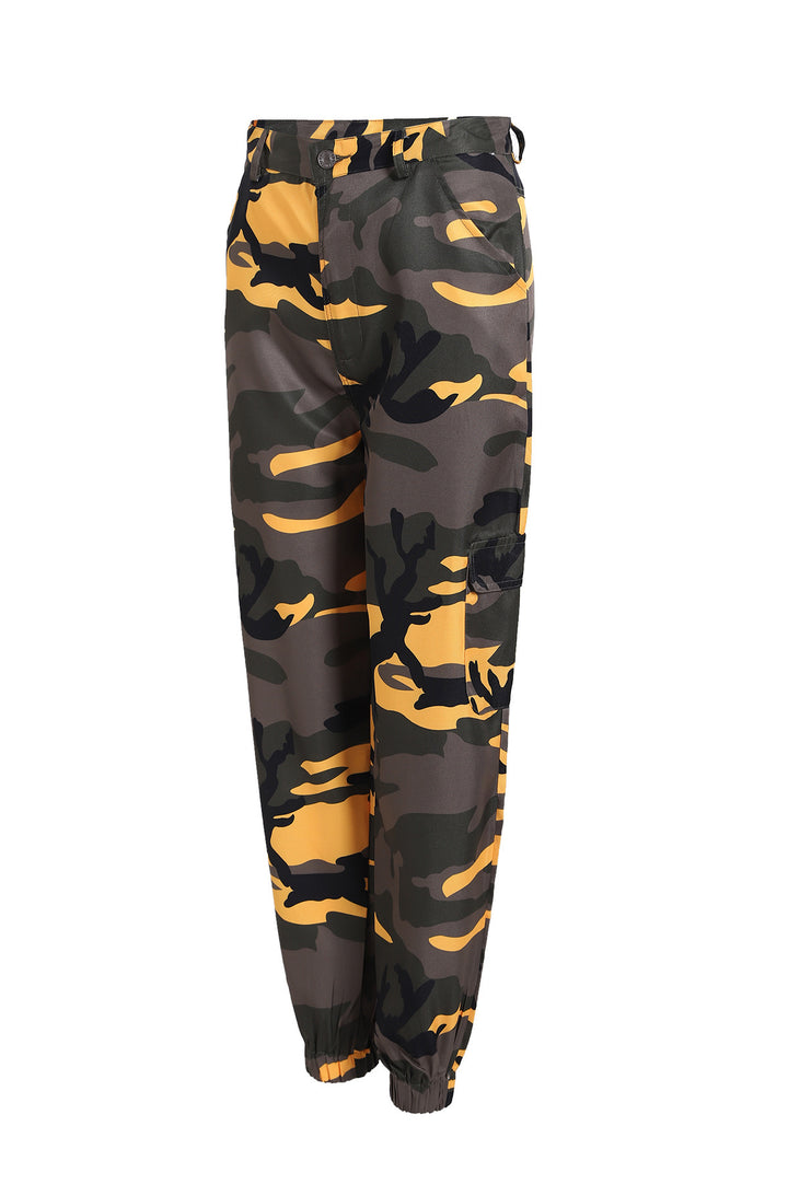 Women's cargo pants with camouflage print, elastic waistband and ankle cuffs Mune Fashion