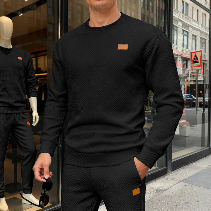 Men's cotton knit sweater with diamond pattern, round neck and elastic cuffs Mune Fashion