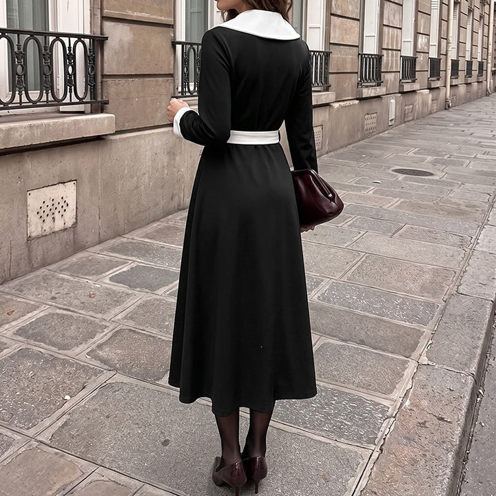 Ladies Elegant Wrap Dress with Shirt Collar and Belt Mune Fashion