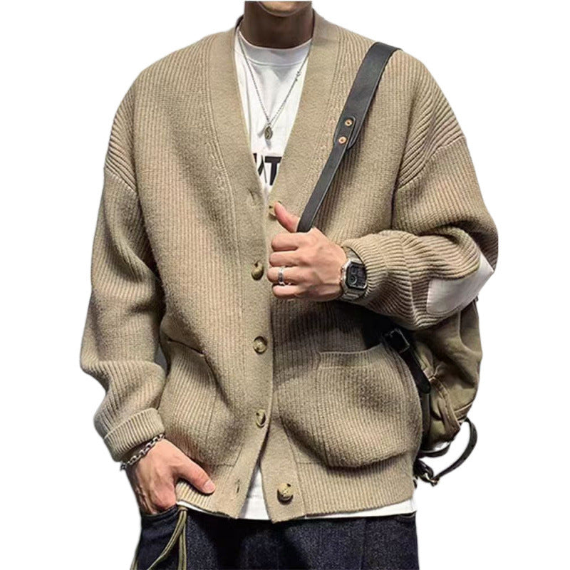Men's Oversized Knit Cardigan with Elbow Patches and Patch Pockets Mune Fashion