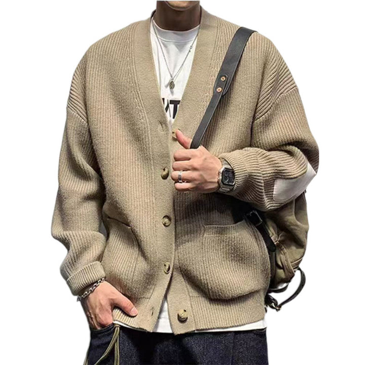 Men's Oversized Knit Cardigan with Elbow Patches and Patch Pockets Mune Fashion