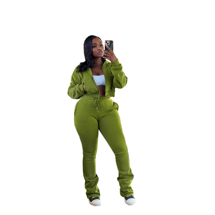 Women's cropped zip hoodie and high-waist jogger set with drawstring and lightly gathered ankle cuffs Mune Fashion