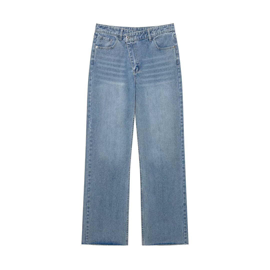 Women High-Rise Loose Jeans with Straight Leg and Five-Pocket Cut Mune Fashion