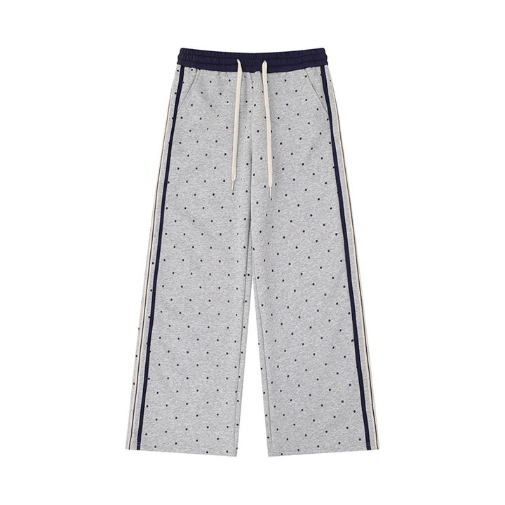 Women's Wide Relaxed Lounge Pants in Palazzo Cut with Comfort Waistband, Drawstring and Side Contrast Stripes Mune Fashion