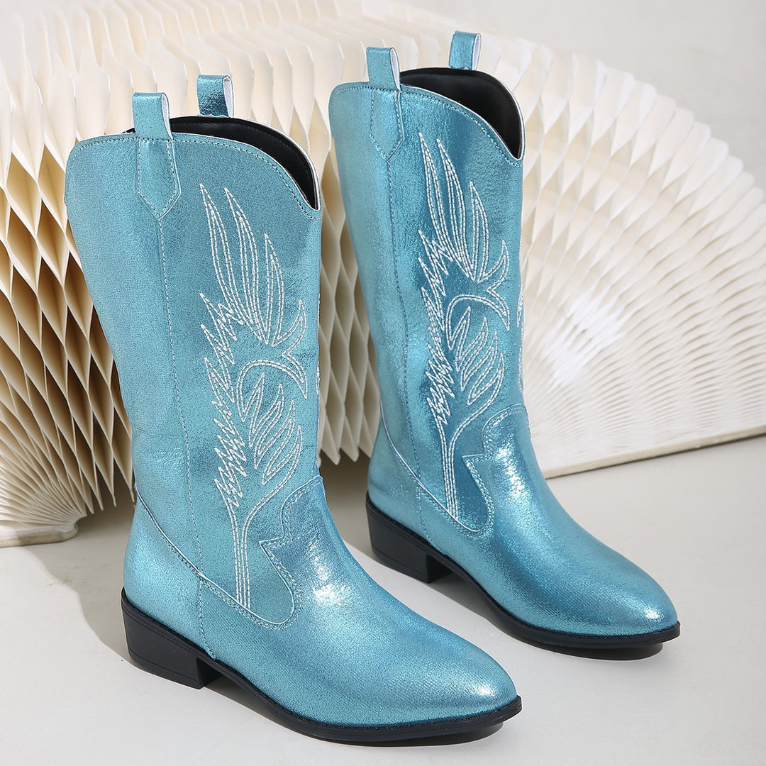 Women’s Western Boots with Embroidery and Medium Block Heel Mune Fashion