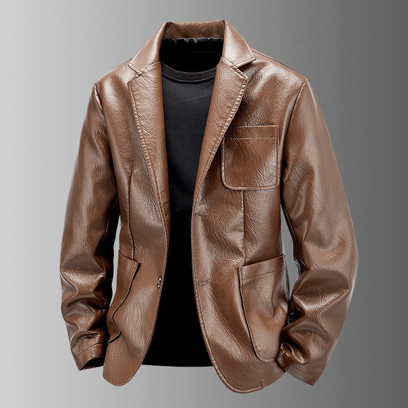 Men's Elegant Faux Leather Jacket in Classic Cut Mune Fashion