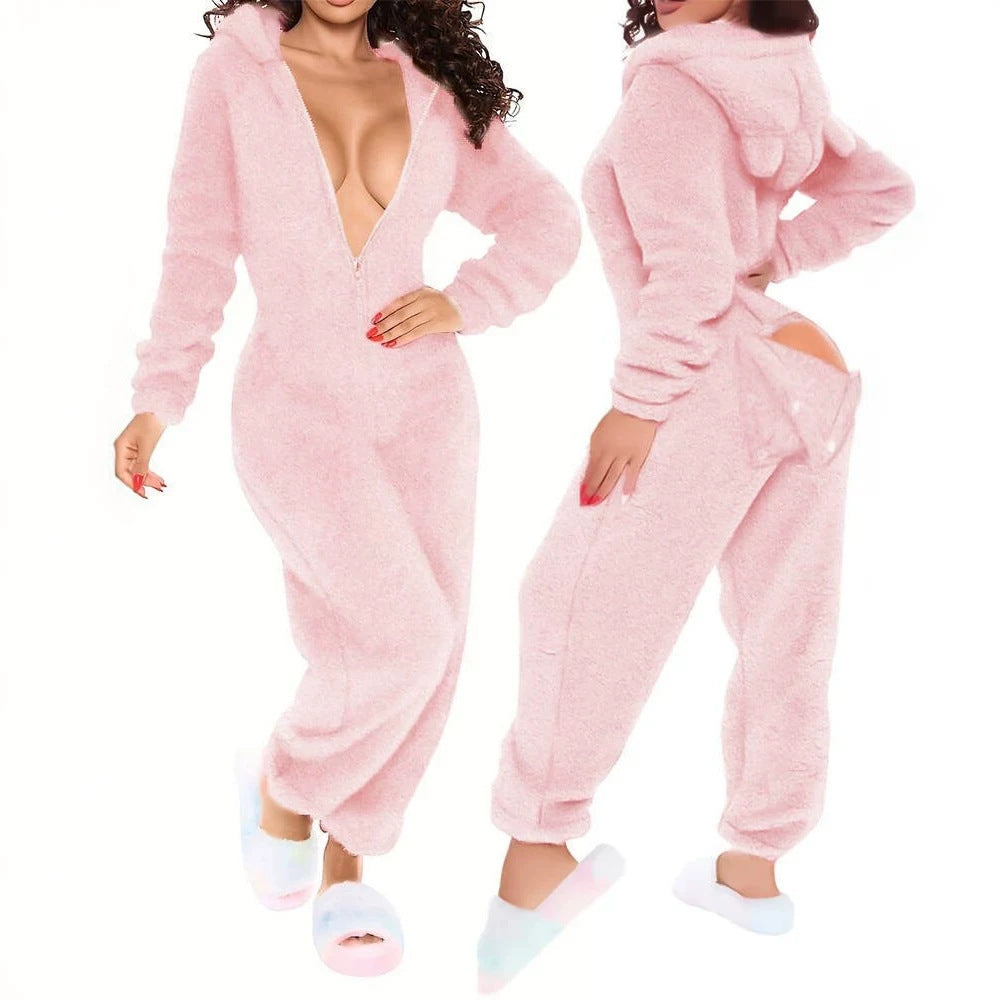 Women's Fluffy One-Piece with Hood Mune Fashion