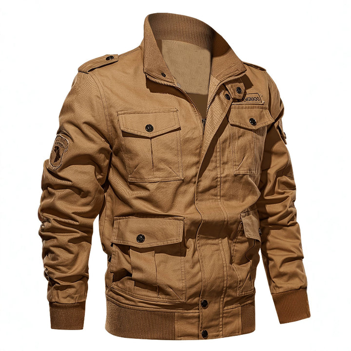 Men's field jacket in military style with multiple pockets and knit collar Mune Fashion