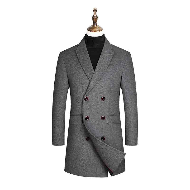 Men's Double-breasted tailored Wool blend coat with pinstripes and lapel collar Mune Fashion